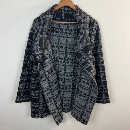 Tahari Cardigan Sweater 1X Women Black Gray Knit Wool Blend Longline Button