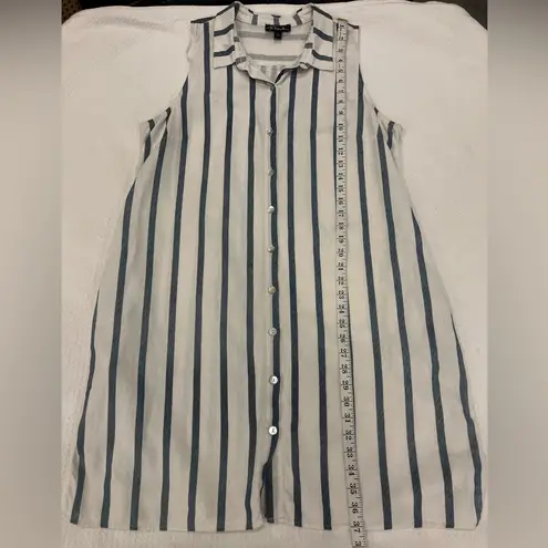 Prelude Linen Blend Striped Knee/Midi Length Button Front Shift Dress Size XL White