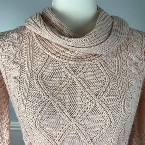 RD Style Vivica Cable Knit Cowl Neck Sweater Size S Blush Pink Fisherman