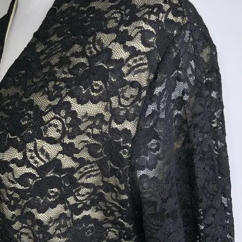 Dialogue Long Sleeve Black Lace Overlay V Neck Stretchy Anywhere Top Medium