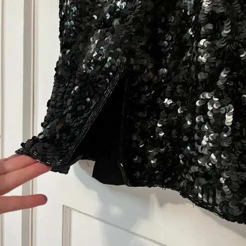Stenay VTG 100% silk full sequin beaded black dress sweetheart neckline size 10