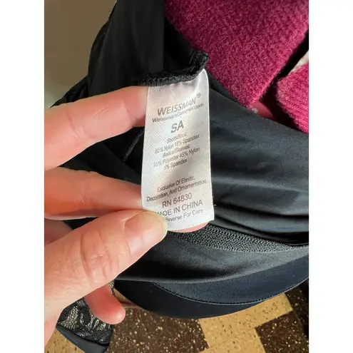 Weissman 7549 Black Viva La Vida Biketard lace Black Gold puff sleeves