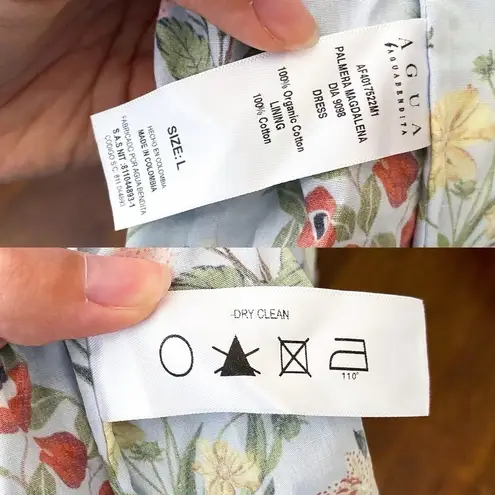 Agua Bendita Palmera Magdalena Dia Floral Midi Dress Multicolor Size Large NWT Blue