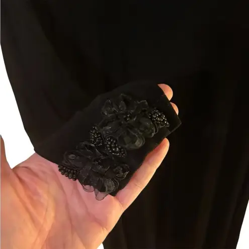 Fiore USA 90’s Black Slinky Floral Sequin LS Maxi Dress Sz L Boho Witchy Goth