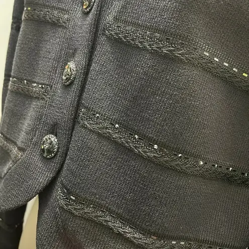 St. John Evening by Marie Gray Black Button Down Cardigan w/Sequins & Embroidery
