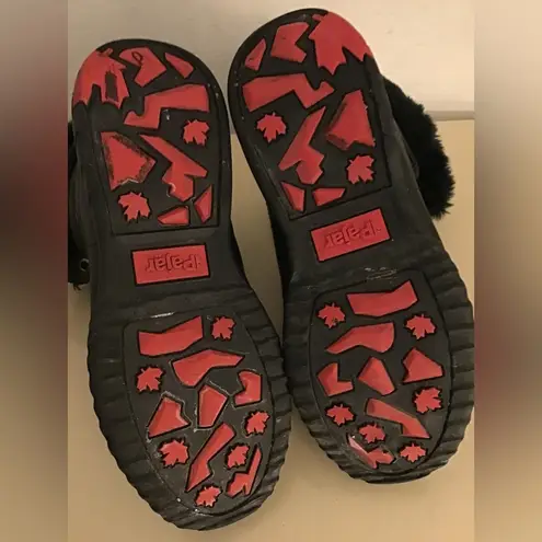 Pajar women black leather fur waterproof boots Size 8