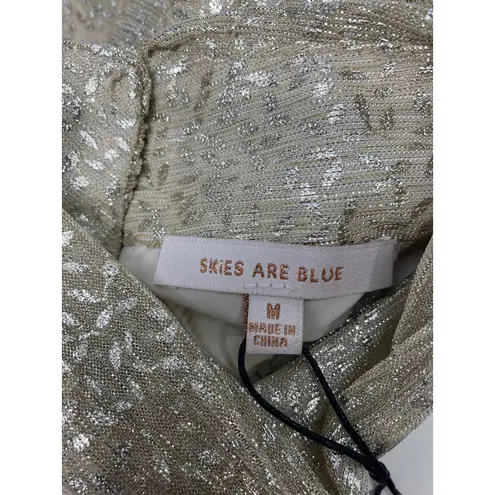 Skies Are Blue by Avara Gold Metallic Blouse Sleeve Keyhole Neckline Sz M