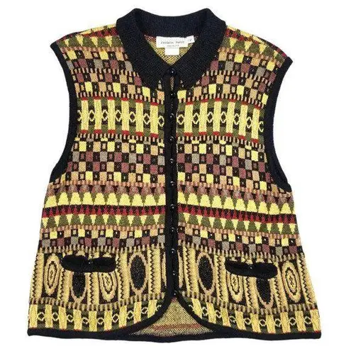 French Rags Womens Vest Multicolor Geometric Sweater Size 2 Gold