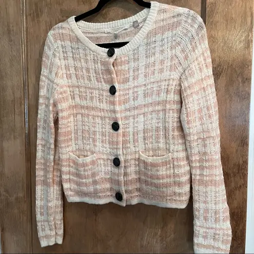 Anthropologie  Knitted & Knotted Women’s XSmall Pink Ivory Cardigan Sweater Shirt