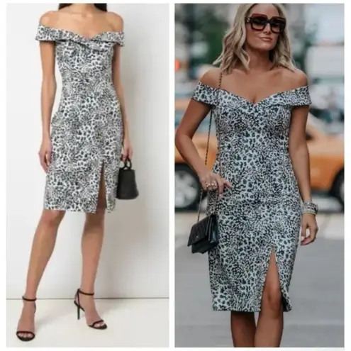 Black Halo Hepburn Kaleidoscope Off Shoulder Dress Womens Size 12 White Black