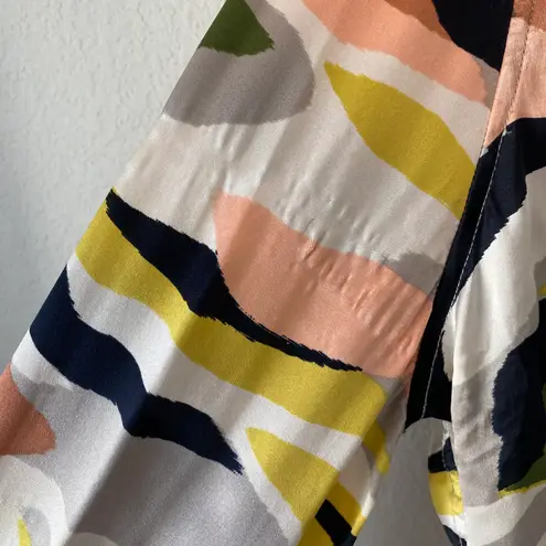 Equipment Camo Print Tie Sleeve 100% Silk Blouse Size L