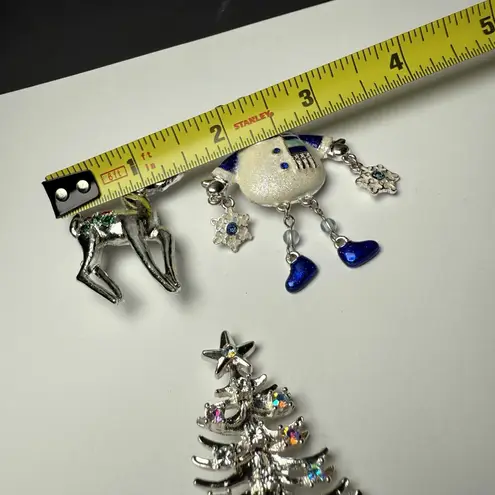 Rhinestone Holiday Lot Of 3 Brooch Pin Reindeer Snowman Christmas Tree