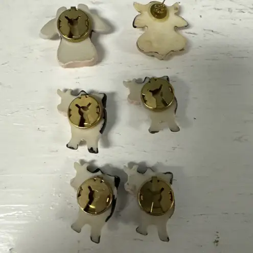 Statement Western Style 5 Snap On Button Cover Set of Cows + 1 Earring Gold
