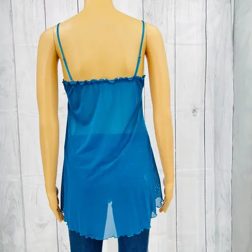 Paltal MEDIUM VINTAGE 90's Blue Floral Lace Fairy Babydoll Camisole Tank Top