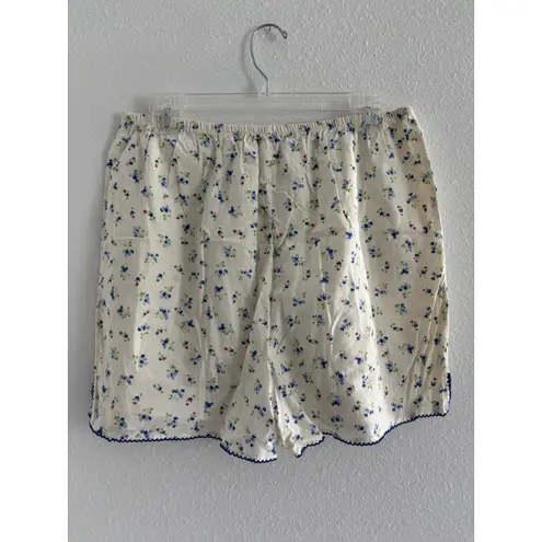 Ditzy Floral Shorts Womens Large Cream Cotton Cottagecore Prairie Lounge Blue