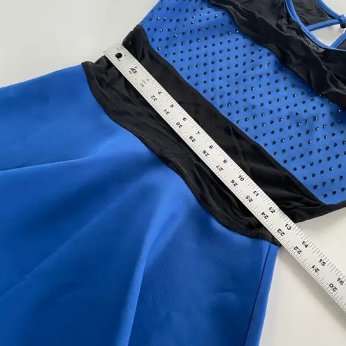 Gracia Dress Womens Medium Blue Black Mesh Rhinestone Studded Fit Flare Mini