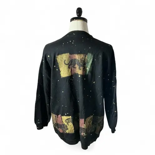 Vintage Hand Painted Animal Print Sweatshirt Lion Tiger Panther Gold Splatter Black Size undefined