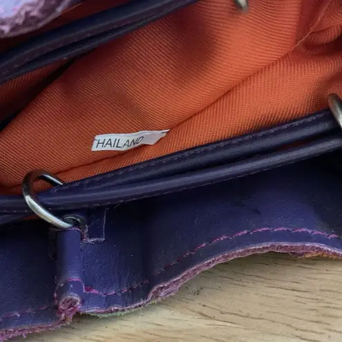 MYWALIT Crossbody Drawstring Stripe Purple Orange Green Leather Suede Purse Bag