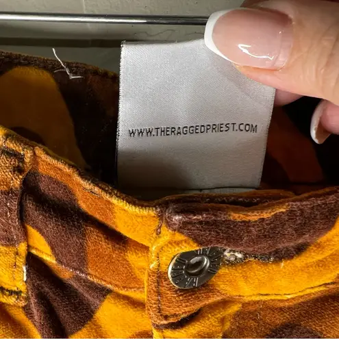 The Ragged Priest Velvet Wave Patterned Orange and Brown Flare Groovy Pants