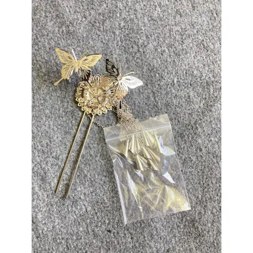 Elegant Silver Butterfly Tassel Hair stick Statement Updo Accessory new