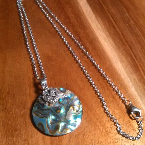 Abalone Shell Sterling Silver Dragonfly Pendant Stainless Steel Necklace