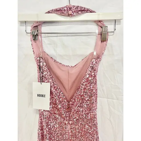 Nookie NWT Fantasy Sequin Halter Neck Side Slit Full Length Gown Rose Women's XS