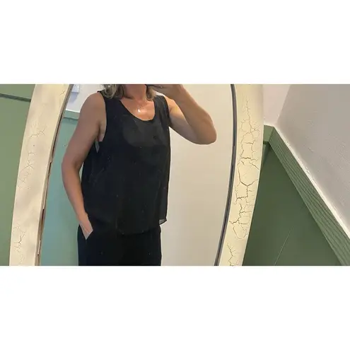 Black Double Layer Tank Top Silk Overlay Knit Lining Sleeveless Size L Black Size L