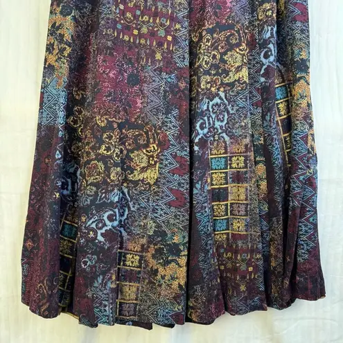 Koret Women’s Size 8 Vintage Patchwork Full Rayon Midi Skirt Hand Pockets Boho Blue