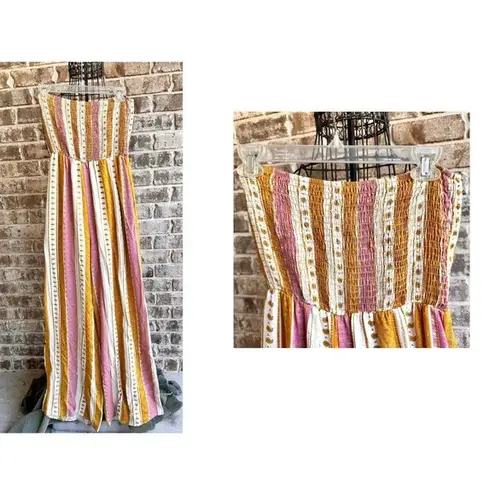 Peach Love California Jumpsuit Large Romper Strapless Smock Wide Legs H…