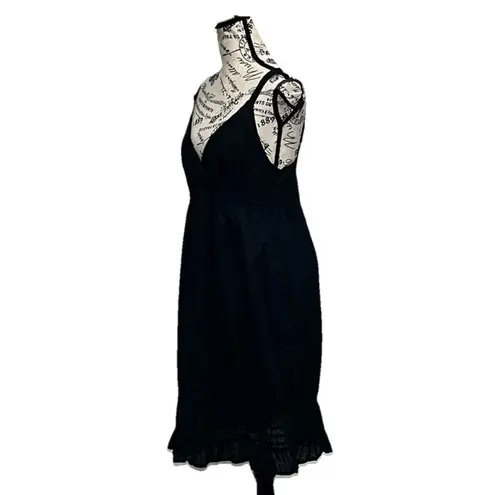 None Black Midi Dress Dark Coquette Cottegecore Goth Swiss Dot M Beach Coastal Boho