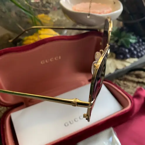 Gucci Authentic  58 butterfly Gold Blue Crystals/metal sunglasses