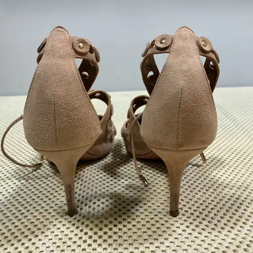 Aquazzura Firenze Suede Leather Pointed Toe Lace Up Pumps Heels 39 (US 9) Tan Size 8