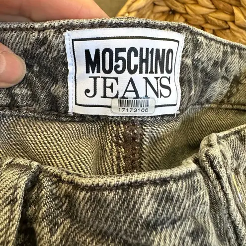Moschino Grey Laser Flower Wide Leg Jeans Denim SIZE 29 Long Logo High Rise $430