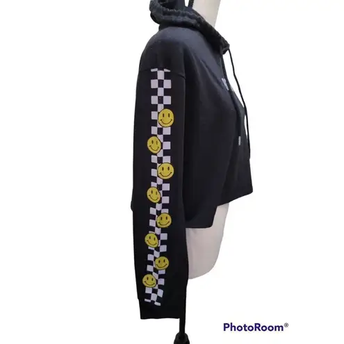 Posh Posh Size L Juniors Cropped Hooded Sweatshirt Be Happy Smiley Faces Black Size L