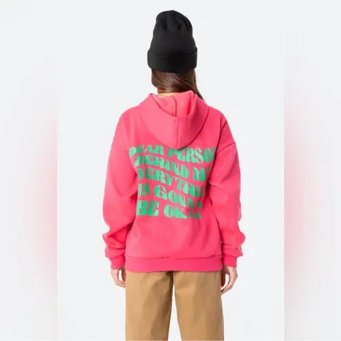 Edikted Women’s  “Everything Is Going To Be Okay” Hoodie Pink Green Size XL