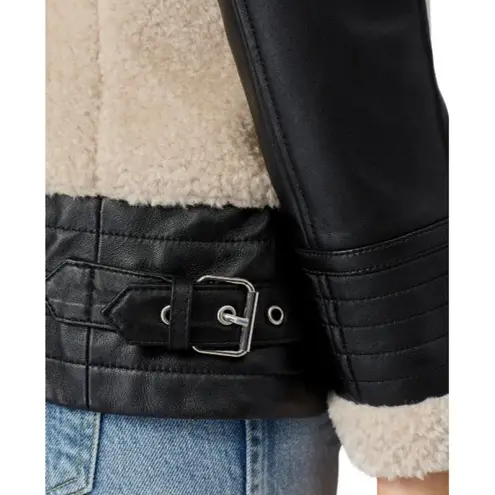 Slate + Willow Black Leather Faux Sherpa AVIATOR Jacket Size Small
