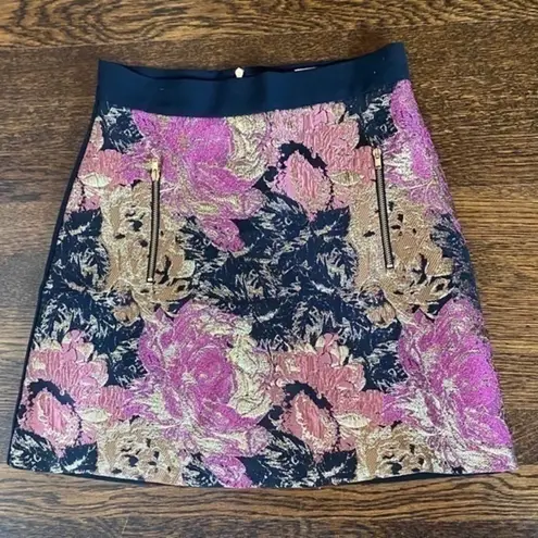 Jayson Brunsdon Gold and Purple Metallic Brocade Skirt with Black Back Size 8