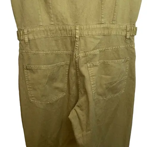 BOBBLES AND LACE WOMEN TAN DENIM JUMPSUIT SLEEVELESS WOMENâ LARGE SNAP POCKETS