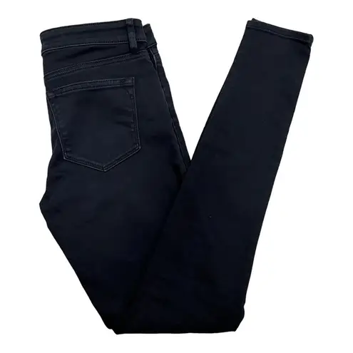 Elie Tahari Azella Skinny Waxed Light Coated Denim Jeans Black Moto Casual 0