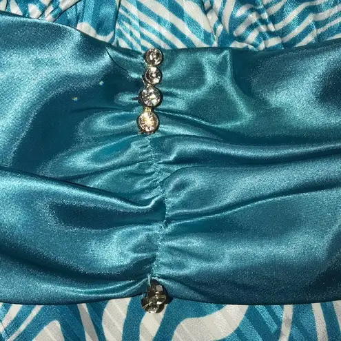 Taboo TEAL MULTI ANIMAL PRINT EMBELLISHED WAIST MAXI DRESS 9/10