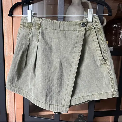 Free People  denim skort skirt army green vintagey faded high rise asymmetrical