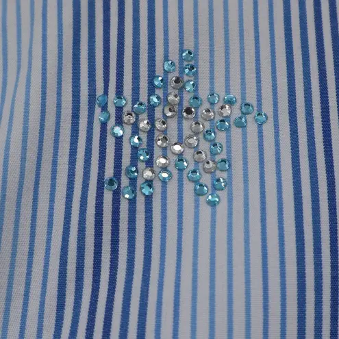 Striped Button Shirt Rhinestone Star Womens Coastal Preppy Brunch Plus Size 16W Blue