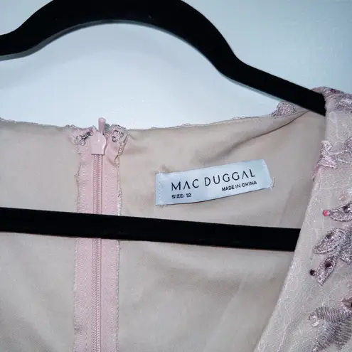 Mac Duggal 70224 Rose Pink Floral Applique Long Sleeve Illusion Gown Size 12 NWT