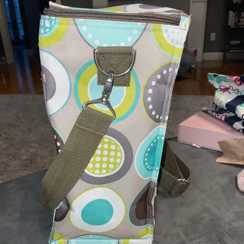 Thirty One Insulated Zip Cooler Picnic Bag Minty Chip Circles Adjustable Strap Brown