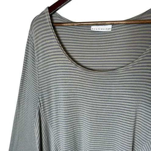 Bryn Walker Striped Long Sleeve Tunic Asymmetrical Top Grey Beige, size Large