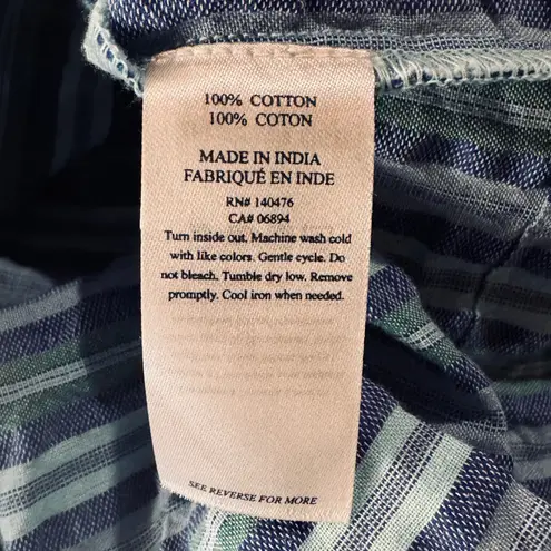 Faherty Medium Peasant Top Striped Puff Sleeves Smocked Square Neck Blue Multi