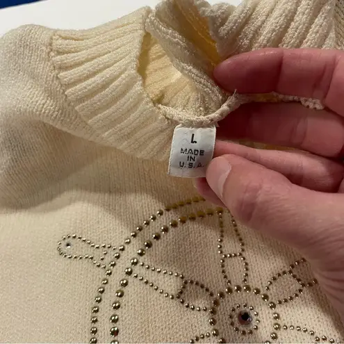Vintage 80’s St. John santana knit creamy mock neck sweater nautical bling Silver Size L