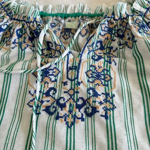 Jade Melody Tam Top Womens M Green Embroidery Stripe Tassel Boho Anthro Peasant Size M