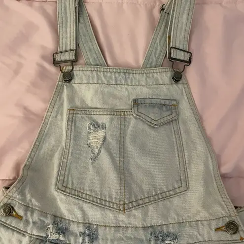 Glassons Denim light wash distressed overall shorts romper, size 8 boho spring