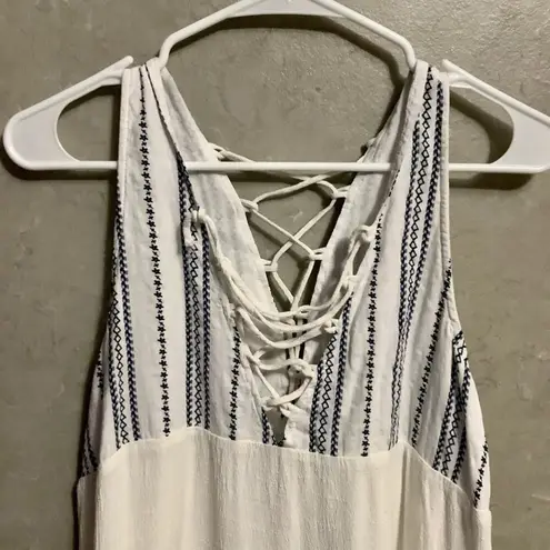 Hummingbird White Black Floral Boho Tie Blouse Size Small